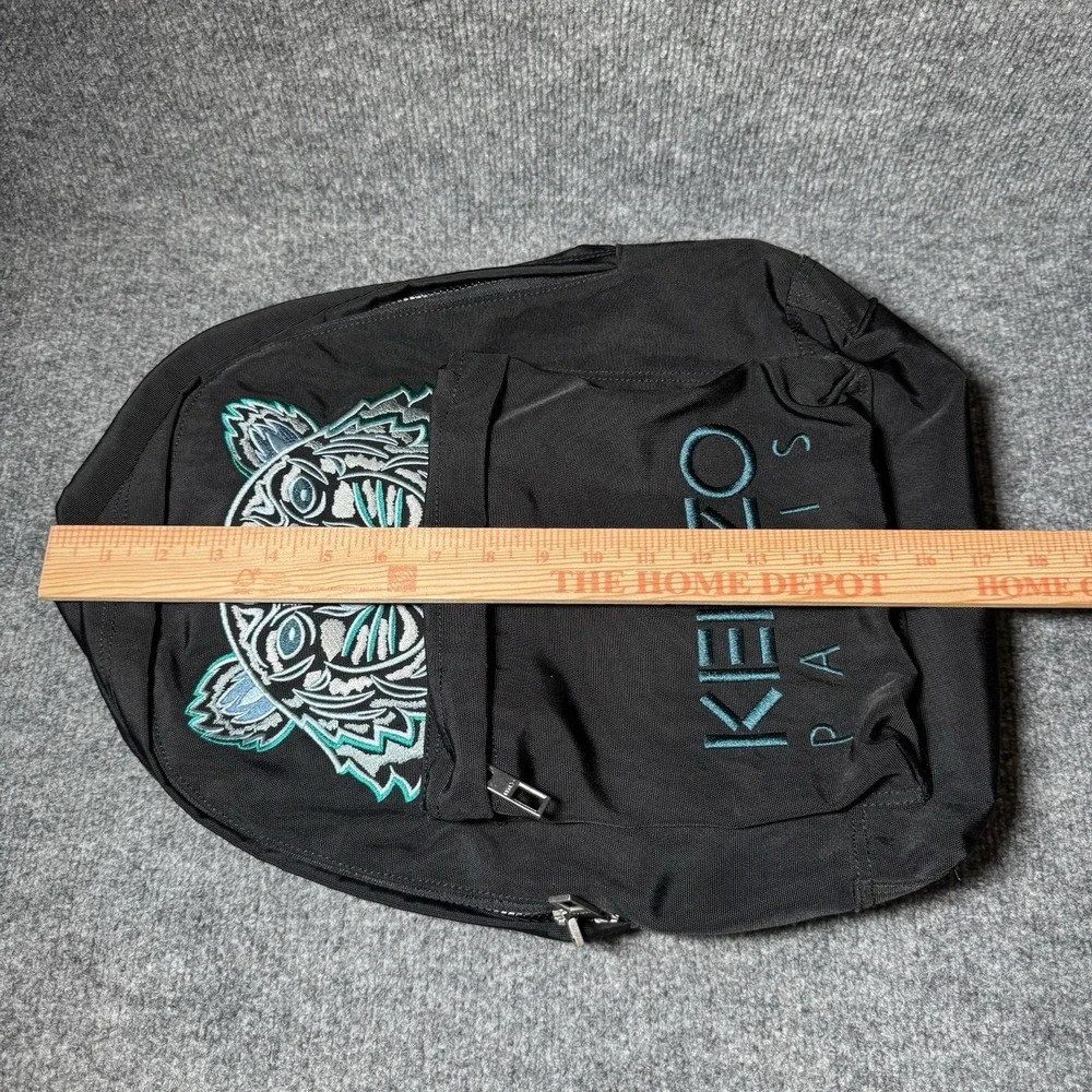 KENZO Paris Tiger Embroidered Black Teal Backpack Zip Adjustable Straps Pockets